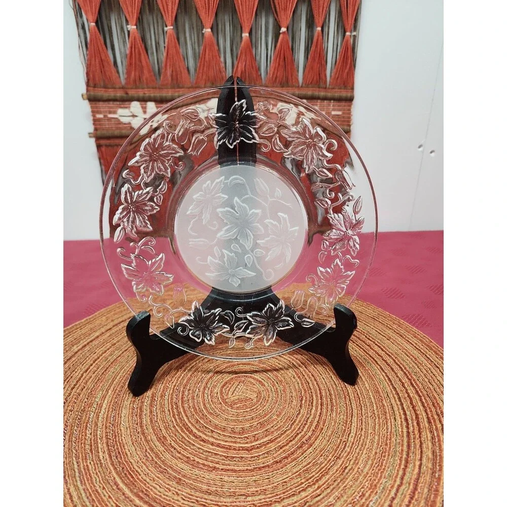 PrincessHouse Fantasia Lunch Plates ~3~ Clear Rim Frost Center Poinsettia Design